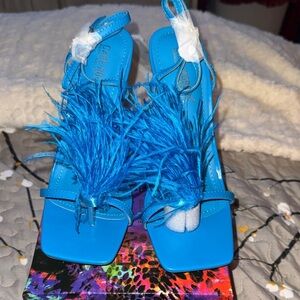 Cape Robbin Electric Blue Feather Strap Heels